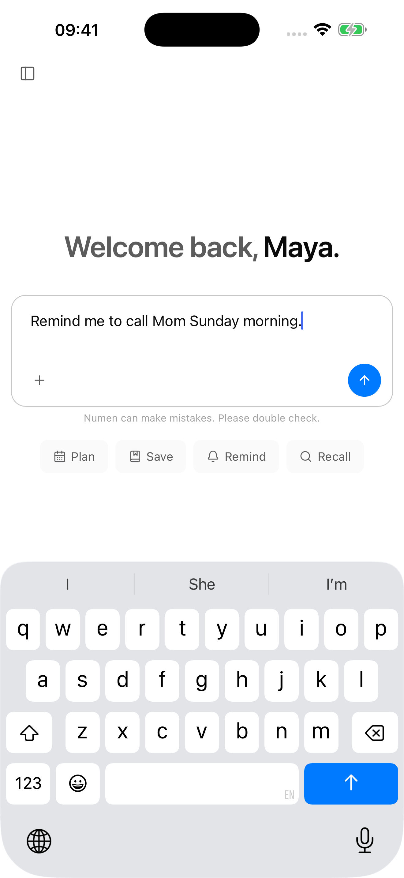 Typing a reminder into a new chat