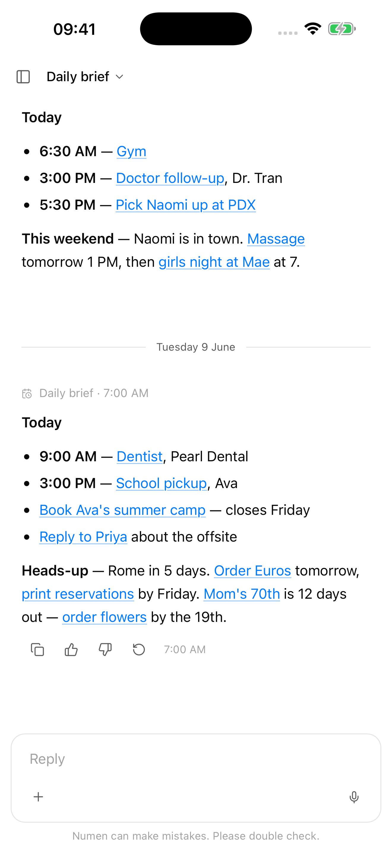 A proactive daily brief from Numen